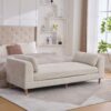 Modern Upholstered End Of Bed Bench With Armrests, Chenille Chaise Lounge Couch With Bolster Pillows, Rubberwood Legs - Beige - Image 5