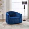 Upholstered Oversized 360 Degree Swivel Accent Barrel Chair And Half Cozy Sofa With 3 Pillows, Channel Tufted Pumpkin Shape Club Armchair For Living Room, Bedroom, Office, Lounge - Navy - Image 5