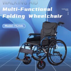 Premium Foldable Transport Wheelchair Frame Double Brakes Adjustable Armrests & Seat Belt Breathable Cushion Anti Backflip 300Lbs Capacity - Black / Blue