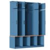 Farmhouse Hall Tree With 4 Hidden Hanging Hooks, Versatile Seating Bench With 8 Doors, Entryway Shoe Cabinet With Open Compartments For Living Room - Blue - Image 11