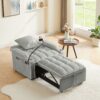 3 In 1 Convertible Sleeper Chair Sofa Bed, Adjustable Pull Out With Multi Pockets Velvet - Gray - Image 7