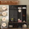 Farmhouse Hall Tree With 4 Hidden Hanging Hooks, Versatile Seating Bench With 8 Doors, Entryway Shoe Cabinet With Open Compartments For Living Room - Black - Image 5