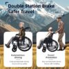 Premium Foldable Transport Wheelchair Frame Double Brakes Adjustable Armrests & Seat Belt Breathable Cushion Anti Backflip 300Lbs Capacity - Black / Blue - Image 4