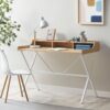 Design Laurel Writing Desk With Storage And Metal Crossed Legs - Natural / White - Image 2
