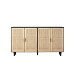 Elegant 4 Door Rattan Decorative Storage Cabinet, Functional And Stylish, 62.20" - Black