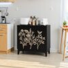 Vintage Carved Buffet Cabinet With Adjustable Shelves, Wooden Decorative Sideboard - Black - Image 9