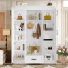 Hall Tree With Bench And 3 Hooks, Modern Entryway Storage Organizer Cabinet With 4 Doors, 1 Drawer And Adjustable Shelves For Hallway, Entryway, Living Room - White - Image 3