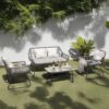 Elegant 4 Piece Wicker Patio Furniture Set With Tempered Glass Table And Detachable Cushions - Gray - Image 5