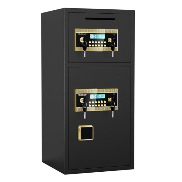 Large Double Door Coin Operated Safe, Digital Security Safe With Fireproof And Waterproof Bag, 6.5 Cubic Feet Safe Box With Hidden Code Function For Home - Black