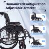 Premium Nursing Folding Wheelchair Frame Double Brakes Adjustable Seat Belt & Breathable Cushion Safe Comfortable Ride With Anti Backflip & Stability Features - Black / Gray - Image 5