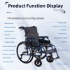 Premium Foldable Transport Wheelchair Frame Double Brakes Adjustable Armrests & Seat Belt Breathable Cushion Anti Backflip 300Lbs Capacity - Black / Blue - Image 7