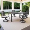 5 Pieces Outdoor Patio Dining Set, Rectangular Table & 4 Swivel Rock Dining Chairs With Sunbrella Cushion - Ember Black - Image 4