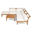 6 Piece Patio Sofa Set, Acacia Wood Outdoor Modular Sectional Garden Furniture Set L Shaped Conversation Set, Convertible Daybed With Tea Table, Ottoman, 5 Cushions And Pillows - Teak / Beige - Image 11