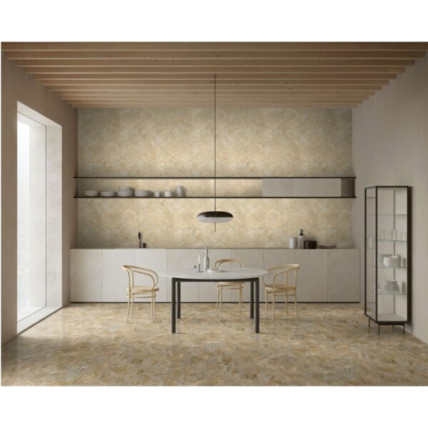 Hexagon Marble Polished Tile For Wall And Floor - Beige / Gold