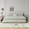 Modern King Size Upholstered Bed With Storage Drawer Solid Frame - Beige - Image 7