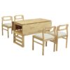 5 Piece Extendable Wood Square Dining Table Set With 2 Drop Leaves, Compact Storage Shelf Kitchen Table Set With Upholstered Chairs For 4 - Natural - Image 11