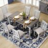 7 Piece Dining Table Set Retro Style With Extendable Table And 6 Upholstered Chairs - Brown / White - Image 11