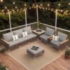 Rattan Terrace Furniture Set, 5 Piece, 7 Seats Cushions, Wooden Armrests, High Footed Design - Gray - Image 5