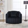 Upholstered Oversized 360 Degree Swivel Accent Barrel Chair And Half Cozy Sofa With 3 Pillows, Channel Tufted Pumpkin Shape Club Armchair For Living Room, Bedroom, Office, Lounge - Black - Image 4