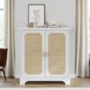 Rattan Decorated Sideboard Buffet Storage Liquor Cabinet - White - Image 2