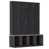Farmhouse Hall Tree With 4 Hidden Hanging Hooks, Versatile Seating Bench With 8 Doors, Entryway Shoe Cabinet With Open Compartments For Living Room - Black - Image 10