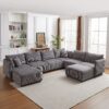 Multi Module Combination Style Sofa For Living Room And Other Lounge Spaces, Modern Minimalist Corduroy Combination Sofa With 2 Comfort Cushions With USB & C Charging Ports, 2 Sets - Gray - Image 19