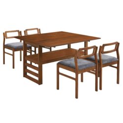 5 Piece Extendable Wood Square Dining Table Set With 2 Drop Leaves, Compact Storage Shelf Kitchen Table Set With Upholstered Chairs For 4 - Brown
