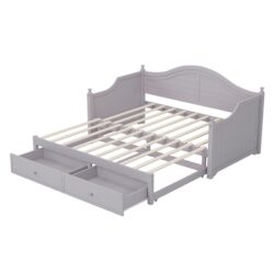 Twin Size Daybed With Extendable Trundle And Storage Drawers - Light Gray