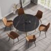 Modern Man-Made Stone Round Metal Dining Table, Position For 6 People - Gold / Black - Image 2