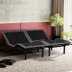 Split King Size Adjustable Bed Base With Wired Remote, Metal Frame - Black