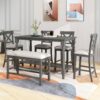 Elegant 6 Piece Counter Height Dining Table Set With Shelf, 4 Chairs And Bench - Gray - Image 2