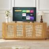 Contemporary Wave Shaped TV Stand With Rattan Doors - Natural - Image 2