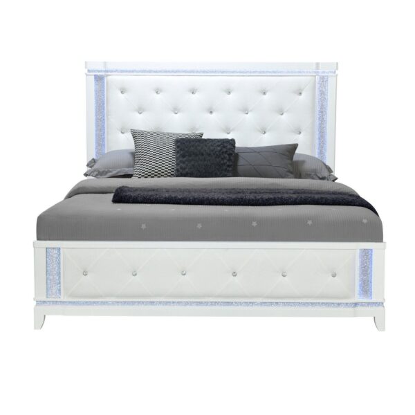 Adalid - King Bed With LED Lights And Tufted Design - White