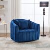 Upholstered Oversized 360 Degree Swivel Accent Barrel Chair And Half Cozy Sofa With 3 Pillows, Channel Tufted Pumpkin Shape Club Armchair For Living Room, Bedroom, Office, Lounge - Navy - Image 3