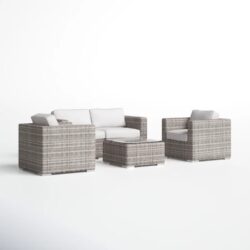 Stylish Outdoor Wicker Sofa And Chair Set With Cushions - Gray Mix