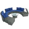10 Piece Outdoor Sectional Half Round Patio Rattan Sofa Set, Wicker Conversation Furniture Set For Free Combination - Blue - Image 14