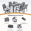 7 Pieces Modern Classic Outdoor Patio Dining Set With Rectangular Table, 6 Chairs, Cast, Sunbrella Cushions - Ember Black - Image 4