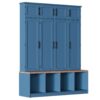 Farmhouse Hall Tree With 4 Hidden Hanging Hooks, Versatile Seating Bench With 8 Doors, Entryway Shoe Cabinet With Open Compartments For Living Room - Blue - Image 10