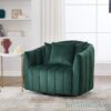 Upholstered Oversized 360 Degree Swivel Accent Barrel Chair And Half Cozy Sofa With 3 Pillows, Channel Tufted Pumpkin Shape Club Armchair For Living Room, Bedroom, Office, Lounge - Green - Image 5