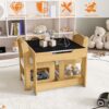 3 In 1 Kids Study Table & Chairs Set Multi Functional Activity Table With Detachable Blackboard Top - Natural Wood - Image 17