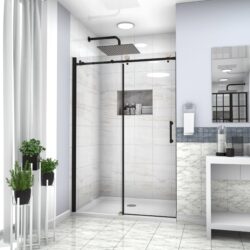 Single Sliding Bypass Shower Door Enclosure With Tempered Glass - Matte Black
