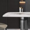 63" Modern Artificial Stone Pandora White Curved Metal Leg Dining Table, 6 People - Antique White / Black - Image 8