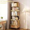 6 Tier Rotating Bookshelf With Wheels And Drawer, 360° Spinning Design, Space Saving Storage, For Home - Wood - Image 9