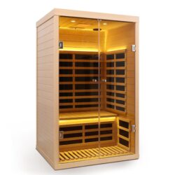 Low Emf 2 Person Wide Space Hemlock, Double Doors Great Glass Luxury Indoor Far Infrared Sauna Room - Natural Wood