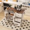 Kitchen Island Cart With Foldable Tabletop & Drop Leaf Mobile Breakfast Bar With Wood Top And Storage - White / Walnut - Image 5