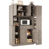 Freestanding Buffet With Hutch, Large Kitchen Pantry Storage Cabinet Cupboard With Pull Out Side Cabinet, Door Shelves And Drawer - Brown - Image 8