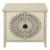 Hollow Carved 2 Door Accent Cabinet Sideboard Buffet Storage Cabinet With Adjustable Shelf For Entryway Living Room Bedroom - Natural - Image 7