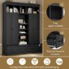 Hall Tree With Bench And 5 Storage Cubbies, Modern Entryway Storage Organizer Cabinet With 4 Doors, 5 Drawers And Adjustable Shelves For Hallway, Entryway, Living Room - Black - Image 7