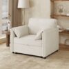 Convertible Pull Out Sofa Bed, 3 In 1 Convertible Sleeper Chair Adjustable Backrest With Thicked Cushions, Multi Functional Linen Armchair For Living Room, Bedroom, Apartment, Office - White - Image 5