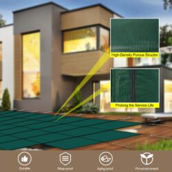 Green Mesh Pool Safety Cover For 20 X 40Ft Rectangular Inground Winter Swimming Pools With 4 X 8Ft Center End Step, Triple Stitched High Strength Mesh - Green